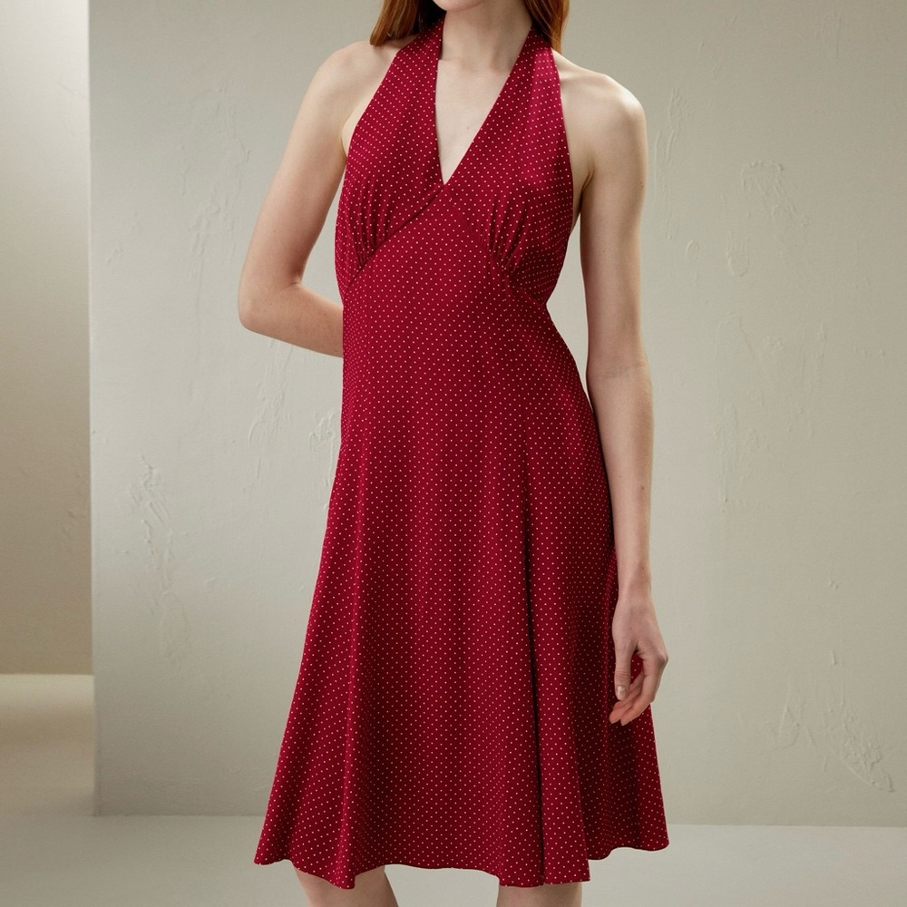 Red Halter Neck Dress LilySilk